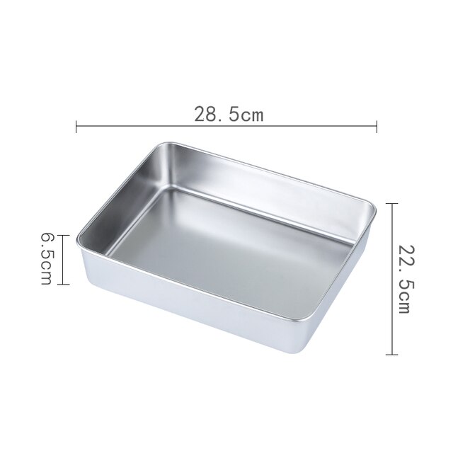 Narrow-Sided Rectangular Plate 304 Stainless Steel Deepened Flat-Bottomed Steamed Cake Pan Baking Pan Cooked Food Tray With Lid: C