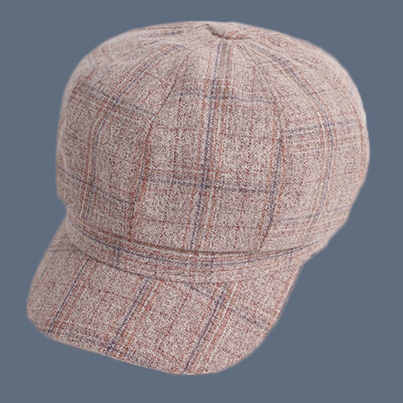 Boina de cuadros a cuadros para mujer, boinas de francesa, boinas de pata de gallo, boinas negras a cuadros, gorro de Newsboy, otoño e invierno, novedad: Beige