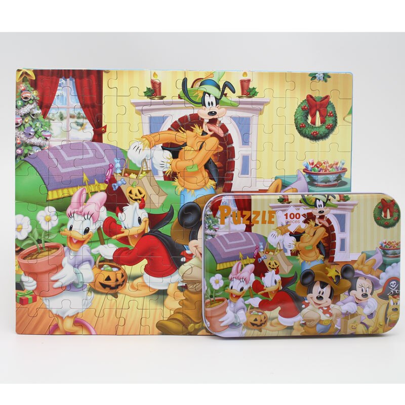 100 pcs/set Holz Puzzle Cartoon Spielzeug 3D Holz Puzzle Eisen Box Paket Jigsaw Puzzle für Kind Frühen Bildungs montessori Spielzeug