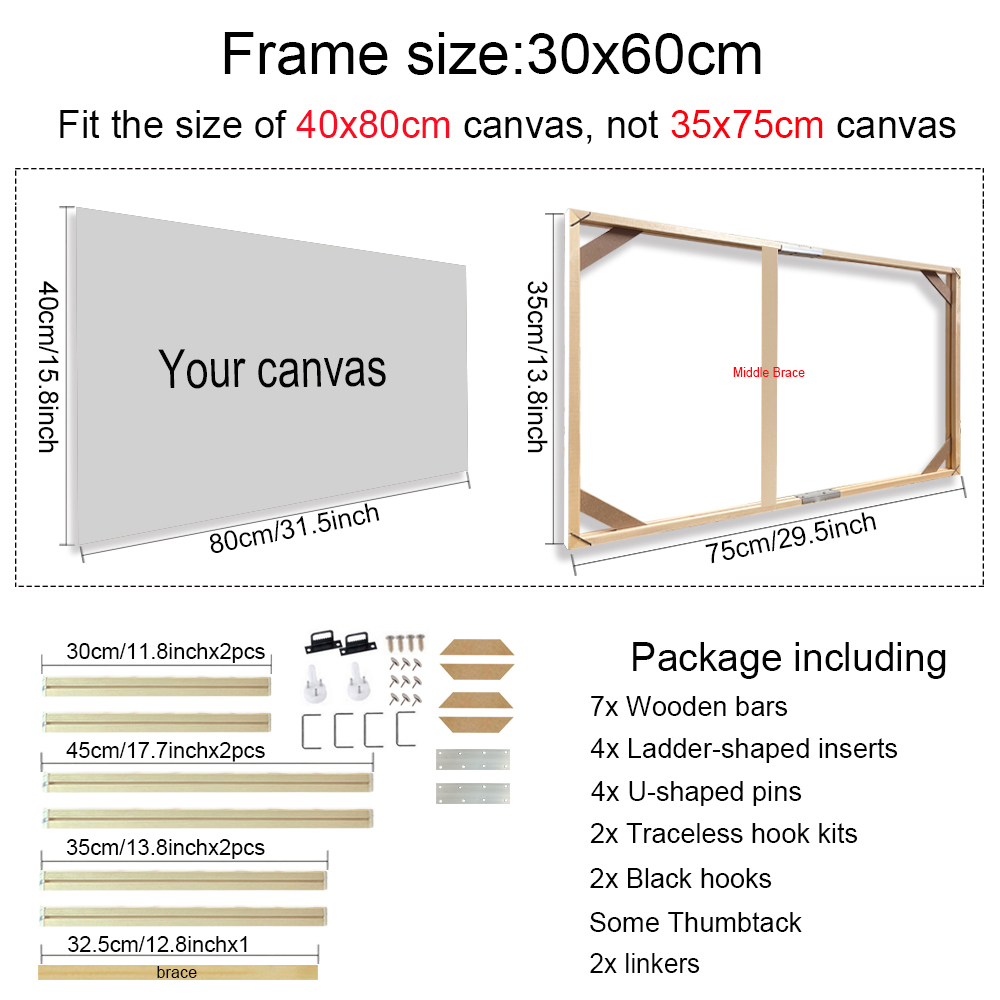 30x60 40x80 50x100cm Wooden Canvas Frame Frames Wooden Photo Oil Painting Canvas Diamond Painting Frames Canvas Wood Frame Wall: Red