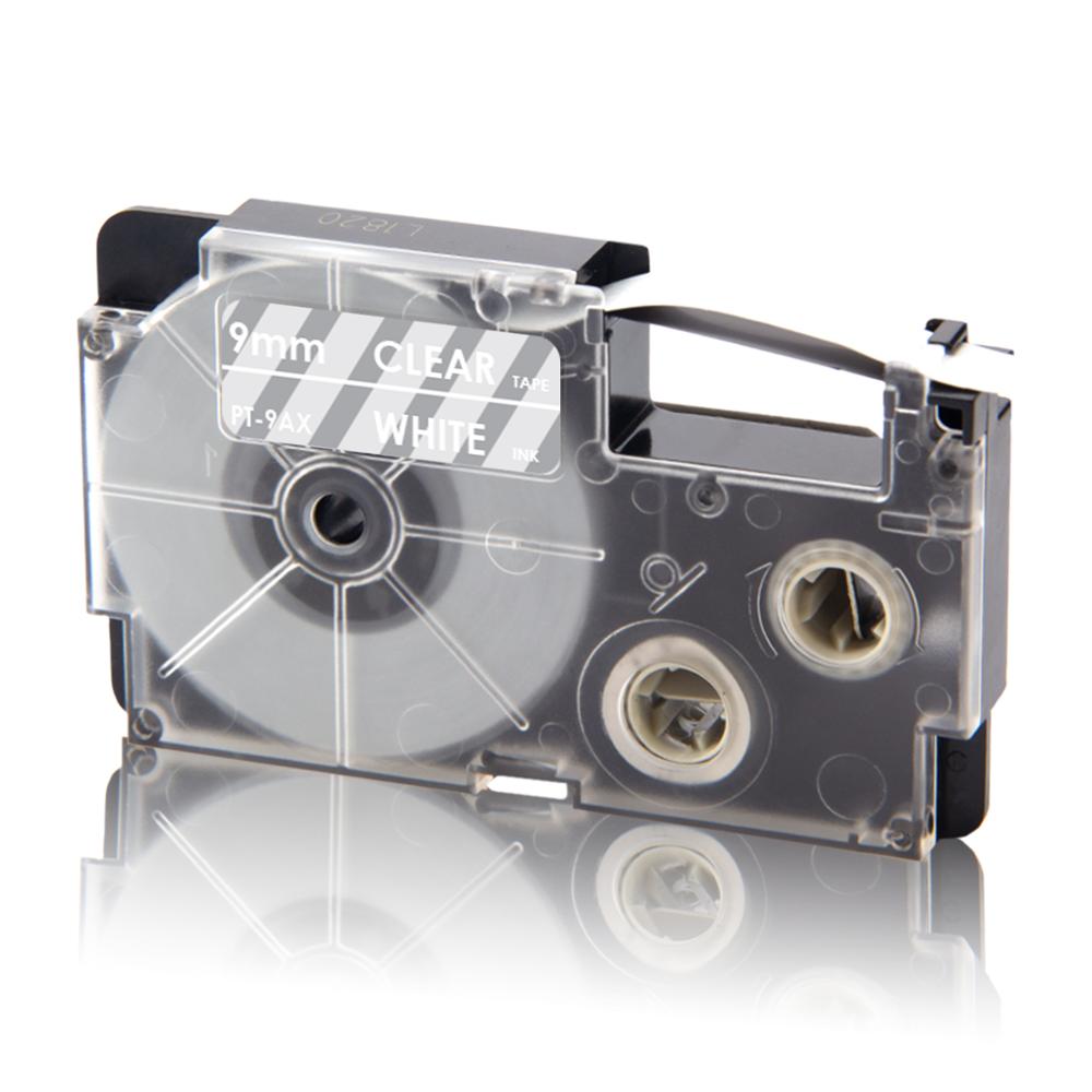 UniPlus XR-9WE Label Tapes Compatible Casio 9mm XR 9WE Black on White for KingJim Label Printer KL-M5 KL-M6 KL-M7 KL-M20 KL-M30: White on Clear