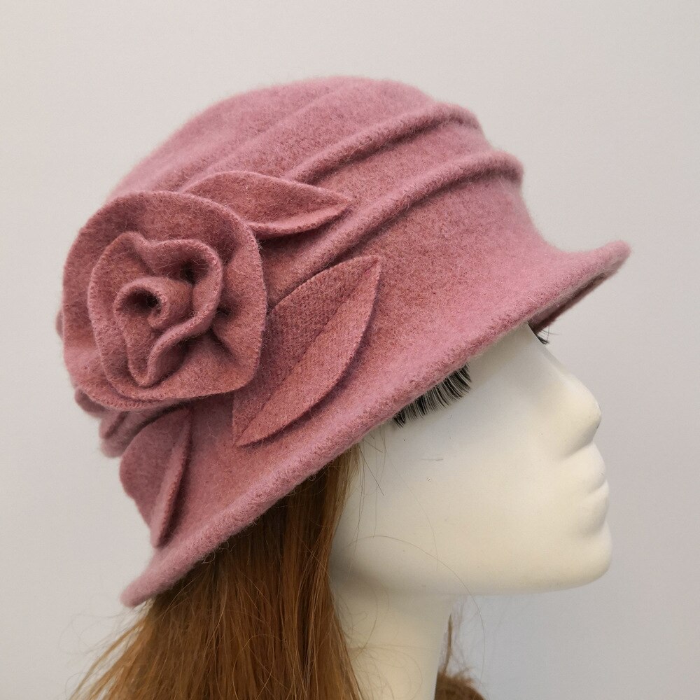 Hatt dam för höst och vinter ull topp hatt fedoras avancerad bassäng hatt ren ylle mössa chapeu feminino: Rosa