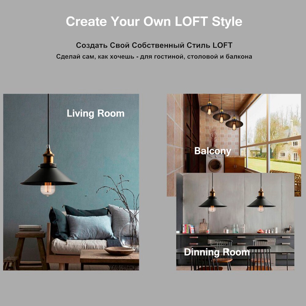 Modern LED Pendant Lamp Black Metal Vintage Lights Luminaria Living Bedroom Hanglamp Russia Dining Bedroom Pendant Lights Lustre