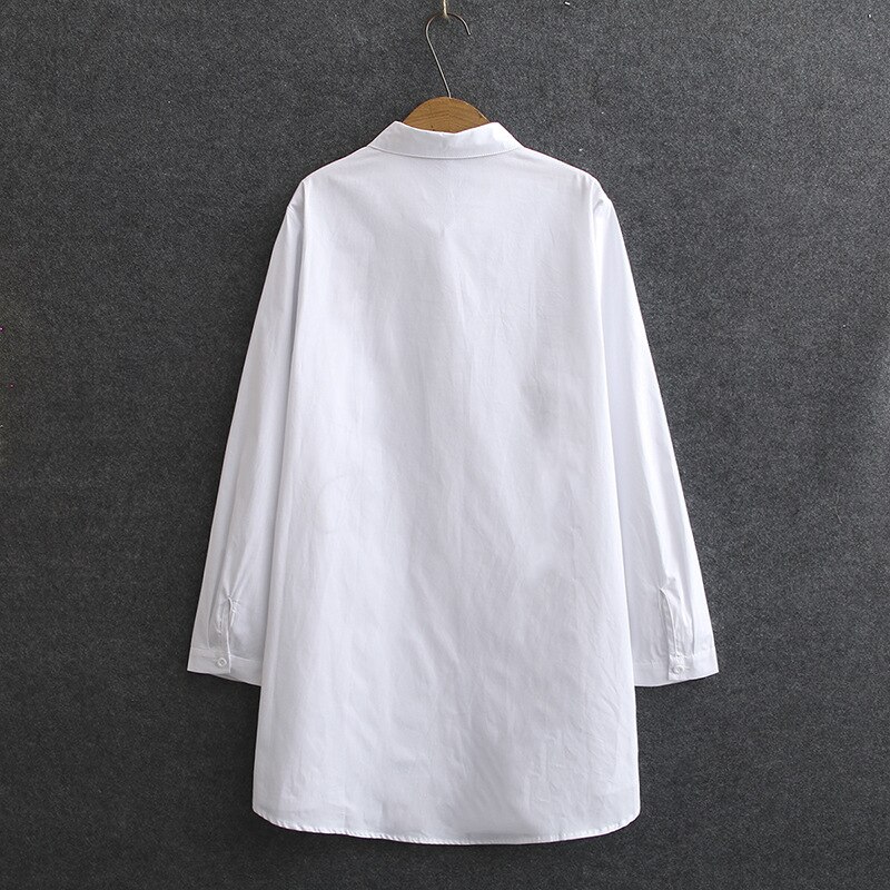 Herfst Vrouwen Shirts Dames Wit Tops Vrouwelijke Lange Mouwen Blouses Kat Borduurwerk Losse Oversized Kleding S79 8078