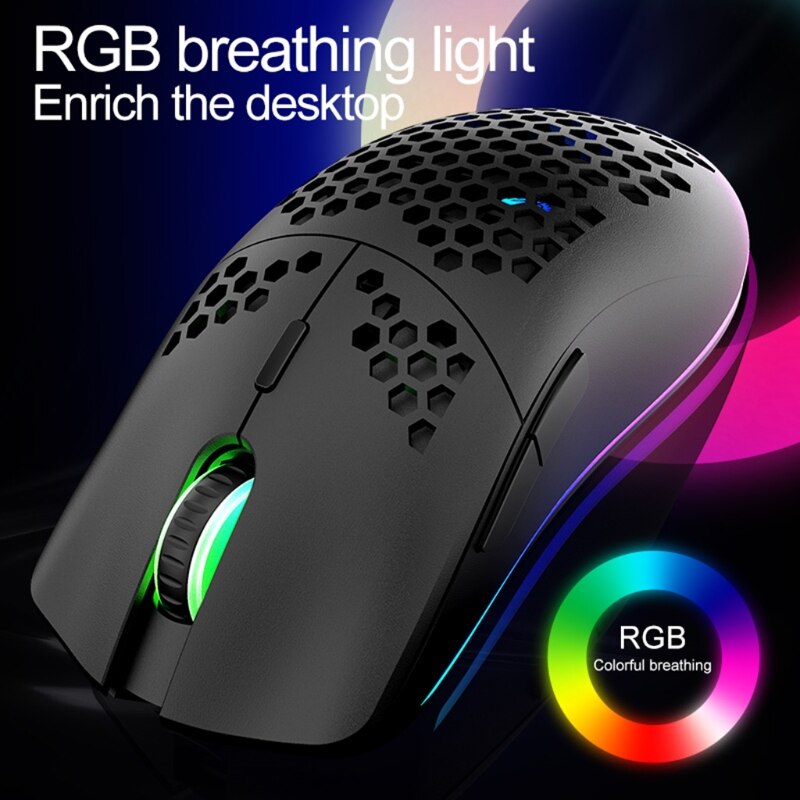 XYH80 Hollow-out Honeycomb 2.4GHz Wireless Gaming Mouse 4 Gear 3200 DPI RGB Lighting Mice for PC Laptop