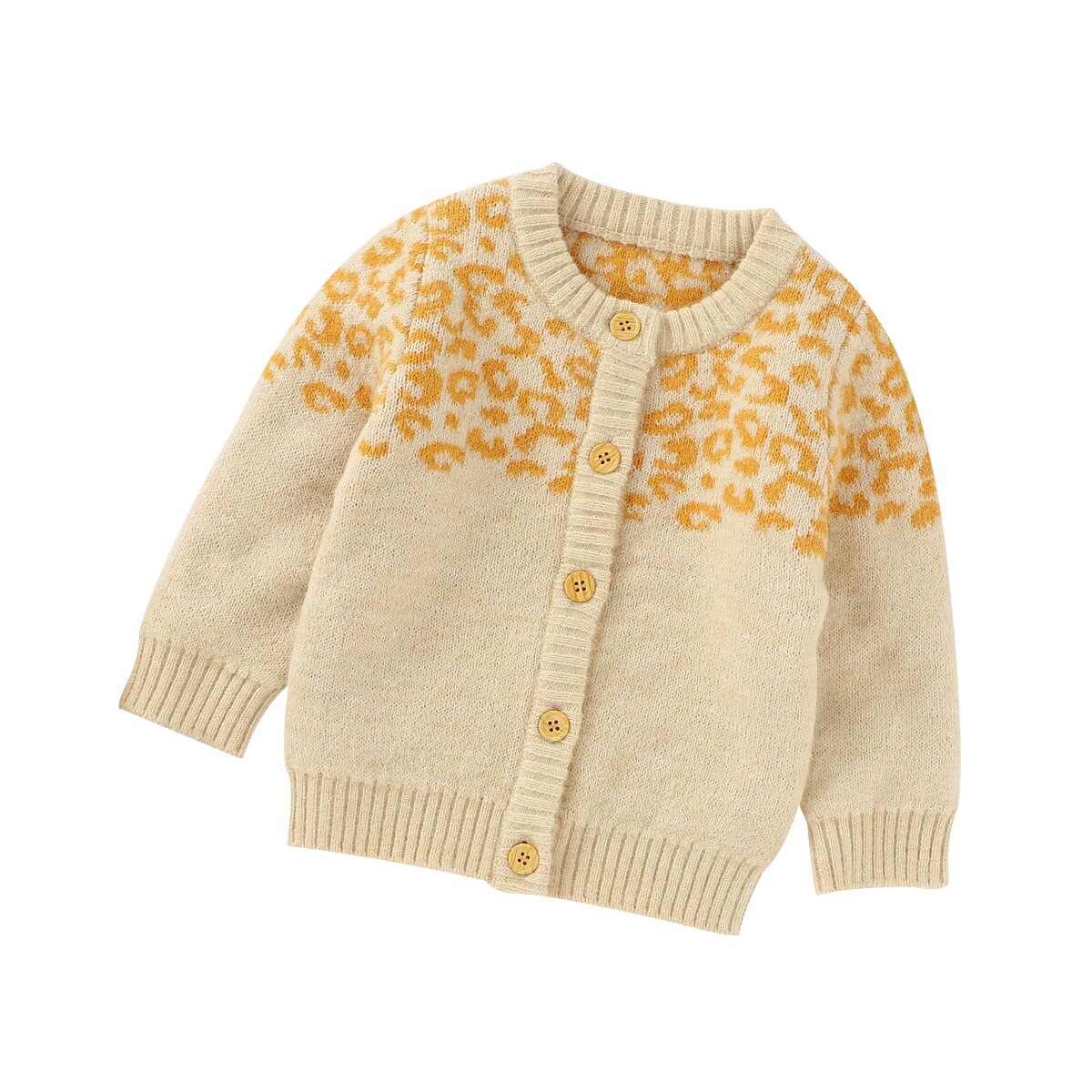 Toddler Baby Girl Fall Cardigan Leopard Print Long Sleeve Botton Sweaters Outfits Baby Clothes Set For 3M-24M: Yellow / 12M