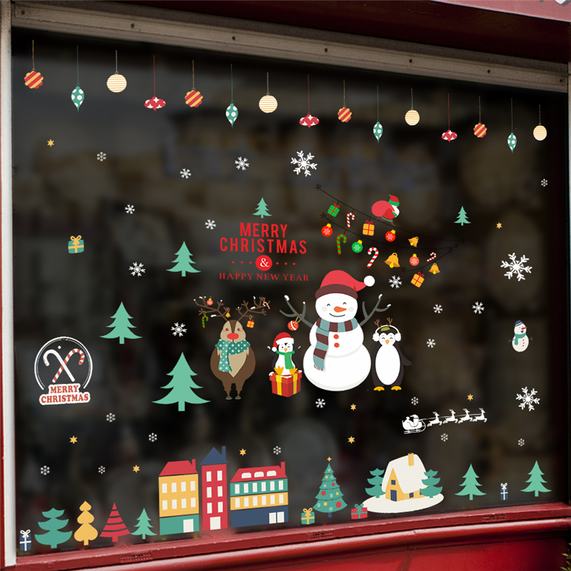 merry christmas tree santa claus wall stickers for kids rooms window home decor happy year wall decals pvc wallpaper