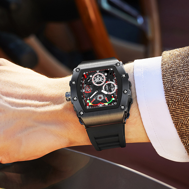 UTHAI CQ309 Herrenuhr Wasserdicht Nachtlicht Kalender Wein Eimer Silikonarmband Quarzuhr Herrenuhren