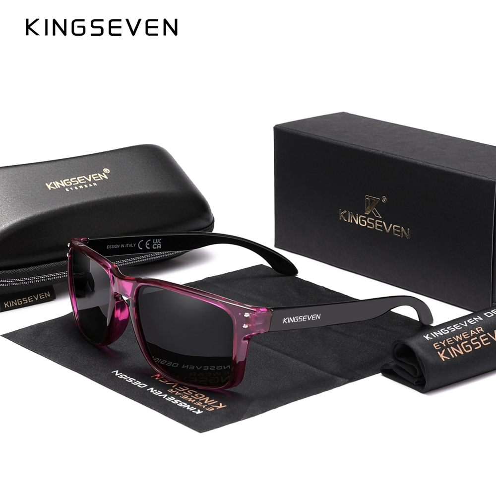 KINGSEVEN Retro TR90 Polarized Square Sunglasses Women Men Carbon Fiber Pattern Outdoor Sports Eyewear: PURPLE