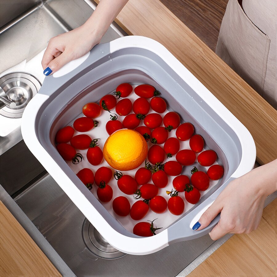 Kitchen Chopping Cutting Board Foldable Silicone Cutting Board Chopping Boards Washing Basket Drain Kitchen Organizer