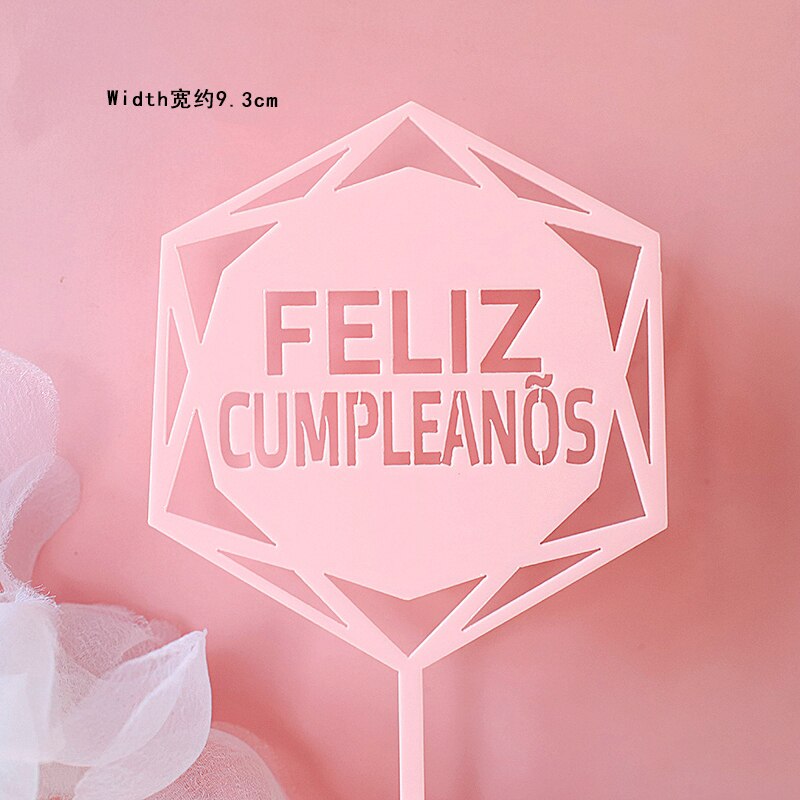 Feliz cumpleaños. español akryl slik farve tillykke med fødselsdagen kage topper på spansk til festdekoration bageartikler: 1pc år 049q
