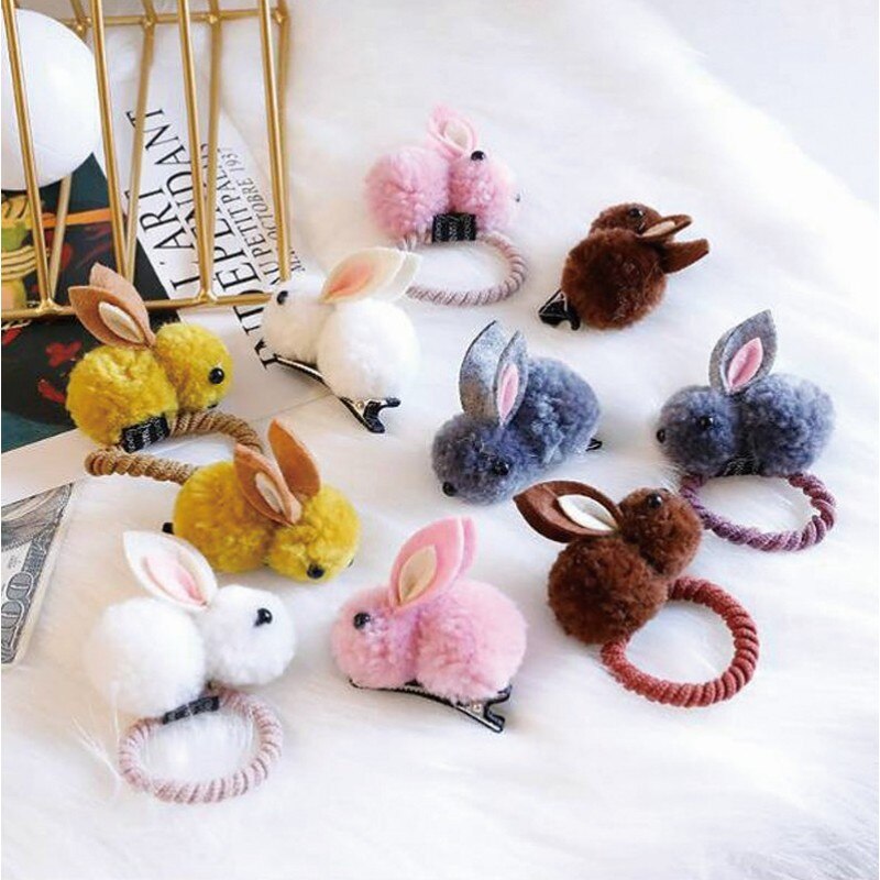 Korean Elastic Rubber Bunny Hair Clip Ball Rabbit Hair Ring Female Hair Tie Cute Hairpin Rope Children Hair Accessories