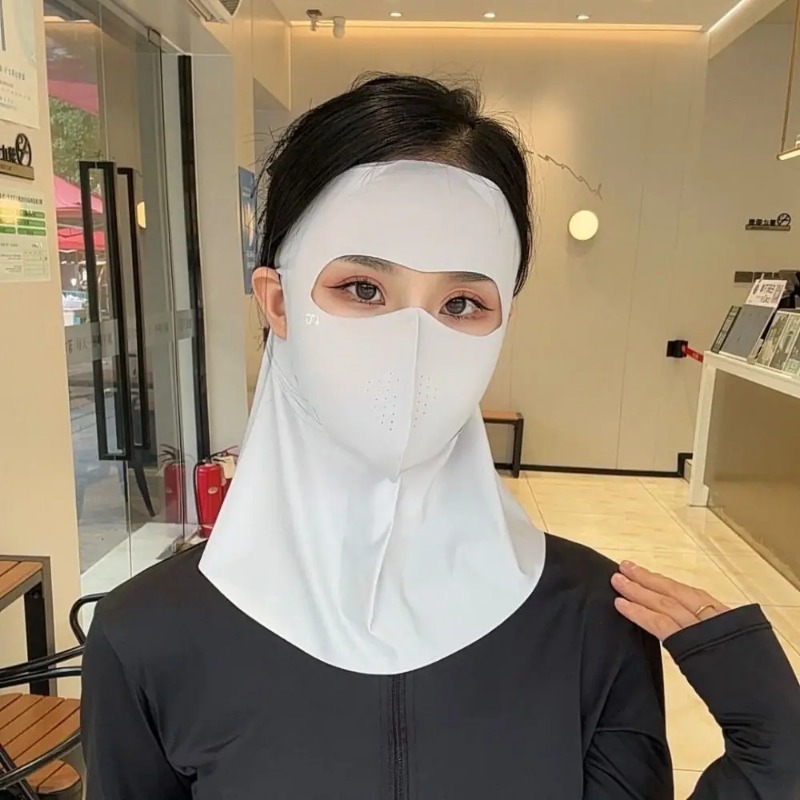 Masque de Protection solaire en soie glacée, UPF50 +, écharpe complète Anti-UV, Anti-poussière, Protection du cou, pare-soleil, masque facial pour cyclisme: Black