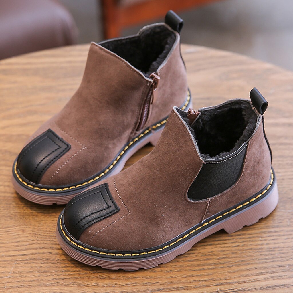 Children Casual Kids Boots Candy Leather Booties Retro Girls Boys Boots Autumn Winter Zip Leather Bootie Ankle Casual Shoes: Khaki / 31