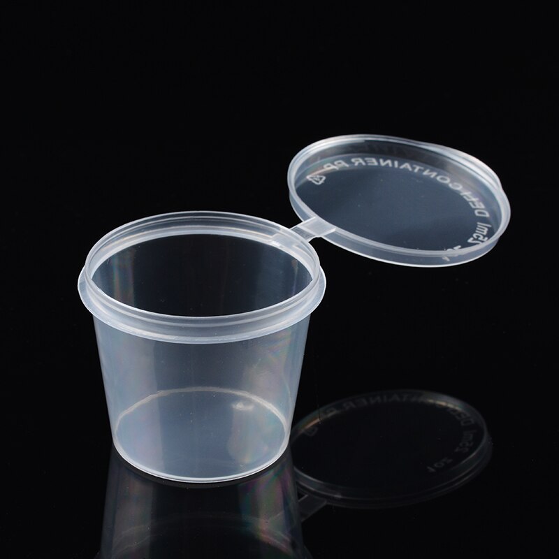 50 stk / sett klare små saus matte kopper oppbevaringsbeholdere klare bokser med lokk bærbare plast kopper gjennomsiktig 25ml/40ml