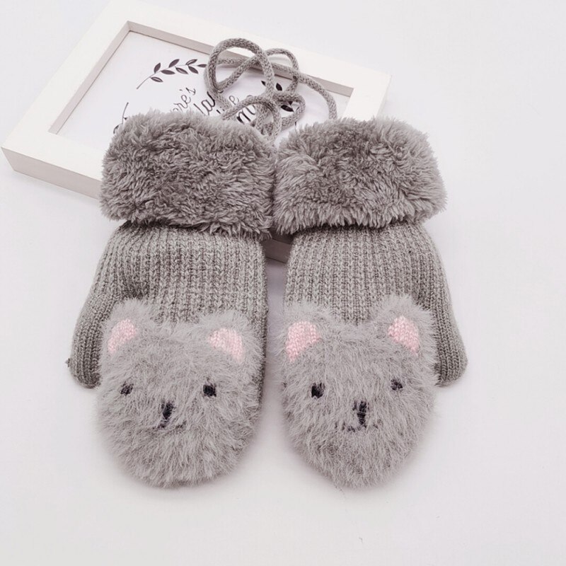 Baby Nette Bär Handschuhe Hängen Hals Winter Stricken Wolle Neugeborenen Fäustlinge Samt Dicke Kinder kinder Halten Finger Warme 4-7 jahre Neue: H