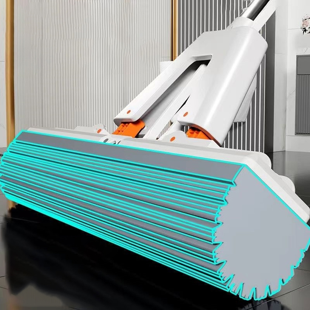 Klemt selvdrenerende gummimopp i bomull håndfri magisk selvrensende flatmopp gjenbrukbar svamp husholdningsgulvrengjøringsverktøy