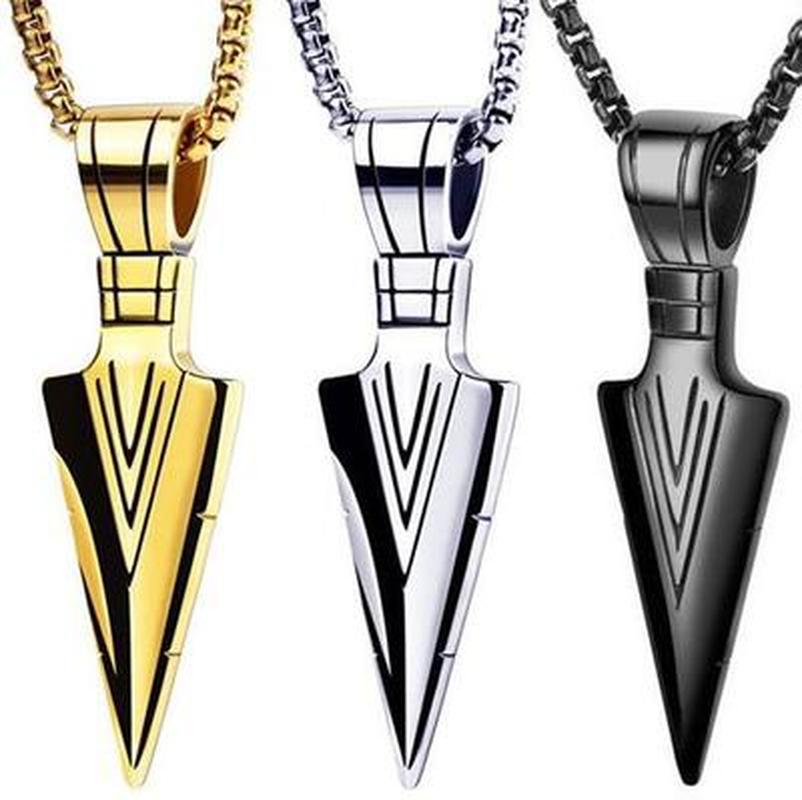 Men's Matte Black Long Necklace with Arrow Pendant Jewelry Chain Hip Hop Punk Rock Christmas Halloween For Men Wome
