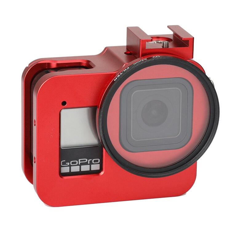 Cage de CNC en alliage d'aluminium étui de protection pour GoPro Hero 8 noir avec Cage de lentille UV 52mm pour accessoires Go Pro Hero 8: Rouge couleur