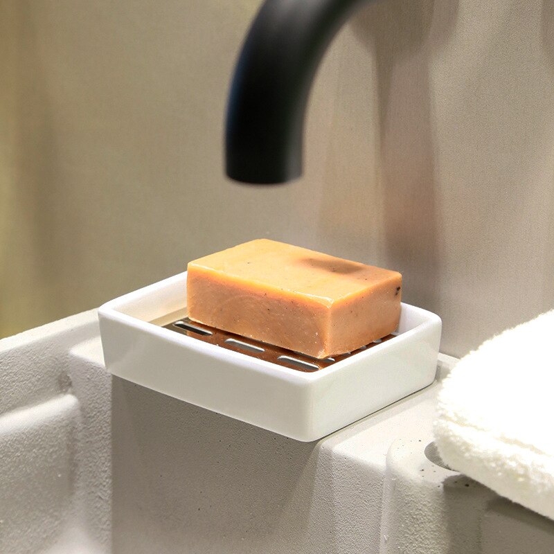 Stainless steel soap pad ceramic soap box drain double rectangular soap tray bathroom soap holder kitchen product