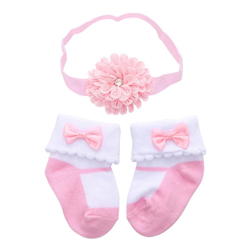 0-12M Infant Baby Großen Samt Stretch Haarband Crown Blume Slip Weiche Nicht-Slip Baumwolle Socken 2 stücke Kinder kinder Headwear