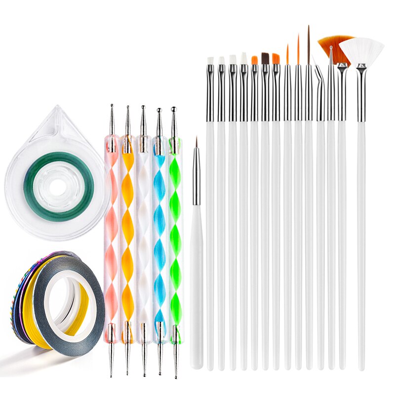 Juego completo de pinceles acrílicos para manicura, juego completo de pinceles de Gel UV para arte de uñas, punteado, pluma para tallar y pintar: B set