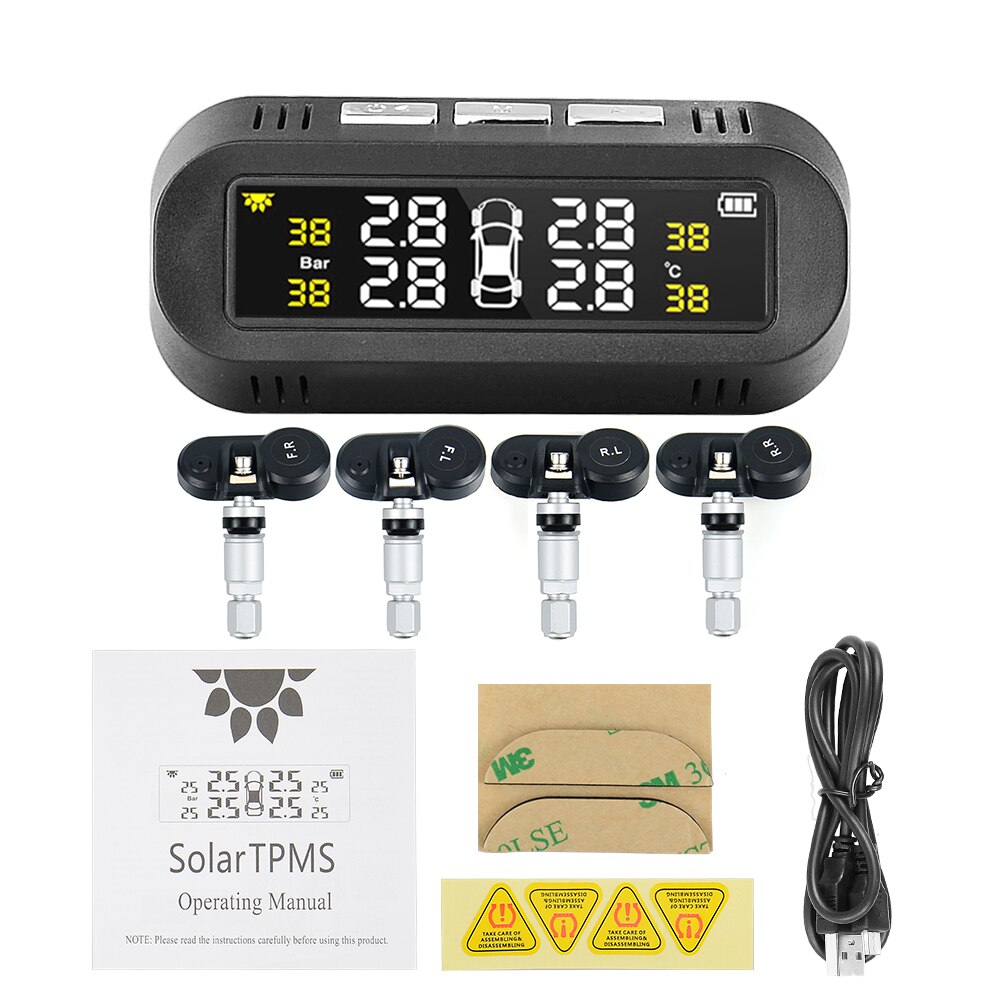 Smart Car TPMS Tyre Pressure Monitoring System Solar Power Digital LCD Display Auto Security Alarm Systems Tyre Pressure: Car internal