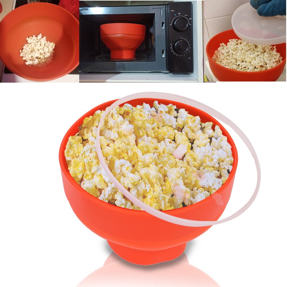 Silicone Popcorn Maker Microwave Popcorn Bucket Foldable Silicone Popcorn Bucket Poppers Bowl DIY Popcorn Maker with Lid