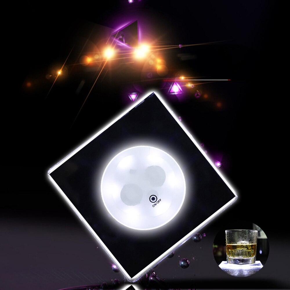 Lichtgevende coaster Cup Mat Acryl Crystal Ultra-Dunne Led Licht Coaster Cocktail Coaster Flash Bar Barman Verlichting Base Lamp: Squar white light