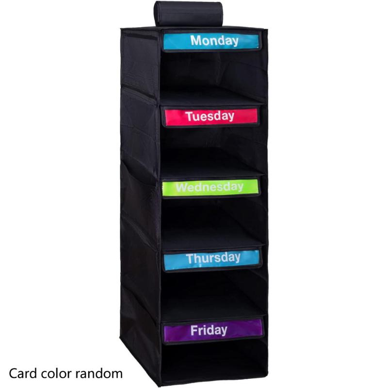 Organizer na ubrania z 5 półkami, tygodniowy, dla dzieci, wiszący organizer robić szafy, półki wiszące z motywem dni tygodnia dla dzieci.: zielone światło