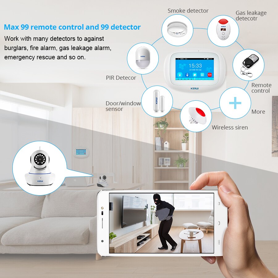 KERUI Home Security K52 WIFI GSM Alarm Systems 4.3 Inch TFT Color Display Wireless Burglar Smart Alarm System PIR Motion Sensor