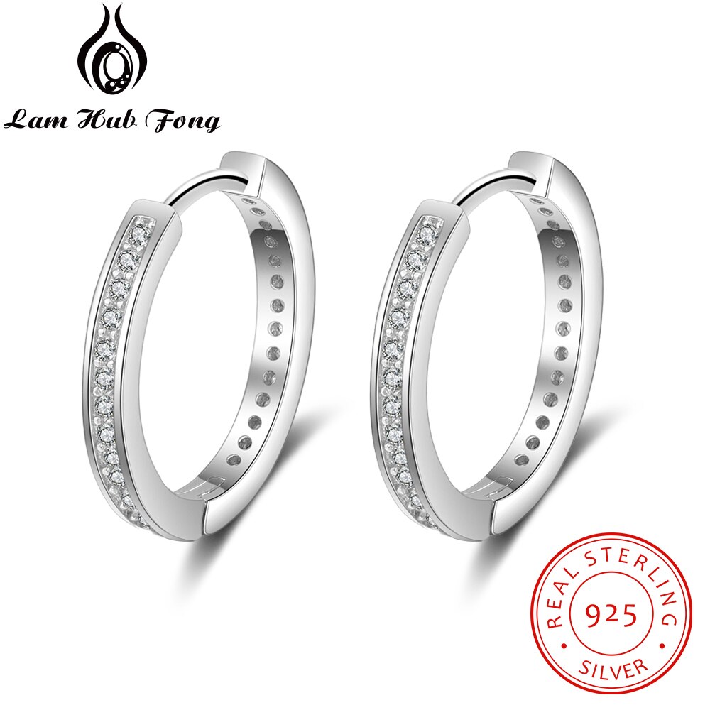 Classic 925 Sterling Silver Round Hoop Earrings for Women Cubic Zirconia Paved Circle Earrings Silver 925 Jewelry Wedding