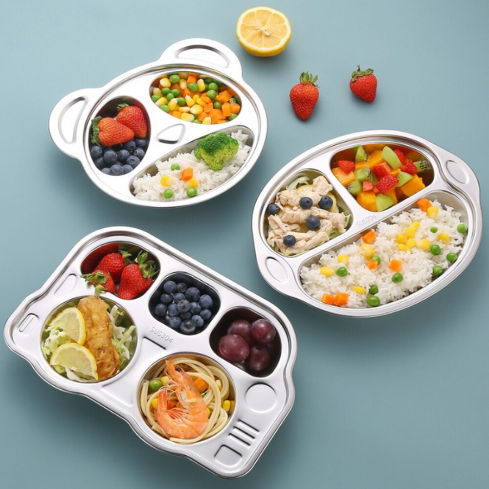 1Pc 304 Rvs Scheidslijn Baby Plaat Cartoon Plaat Kinderen Servies Baby Platen Keuken Accessoires 4 Types