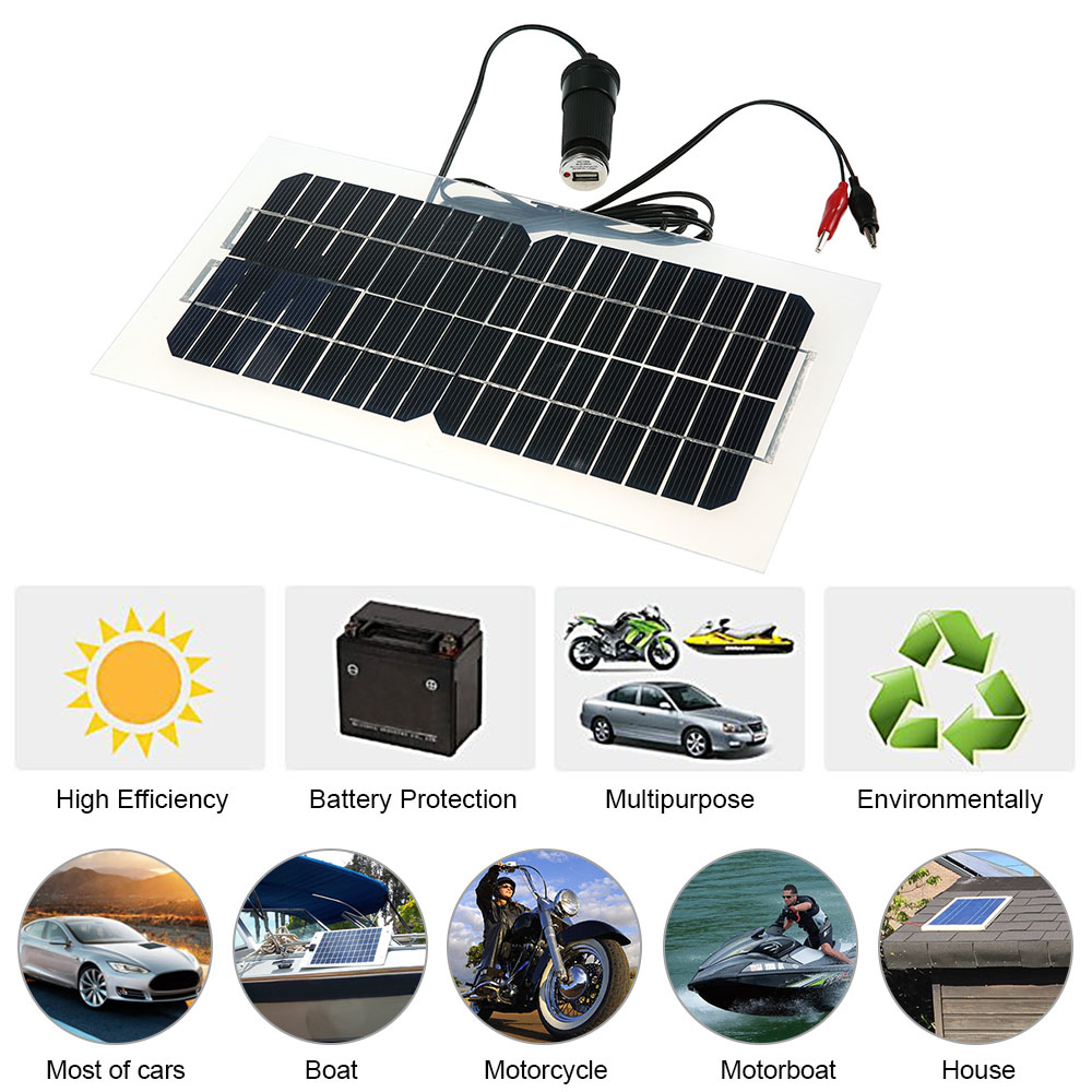 Semi Flexible Solar Panel 18V 5.5W With Cables For outdoor Car Battery Motorcycle Battery Charging Styling