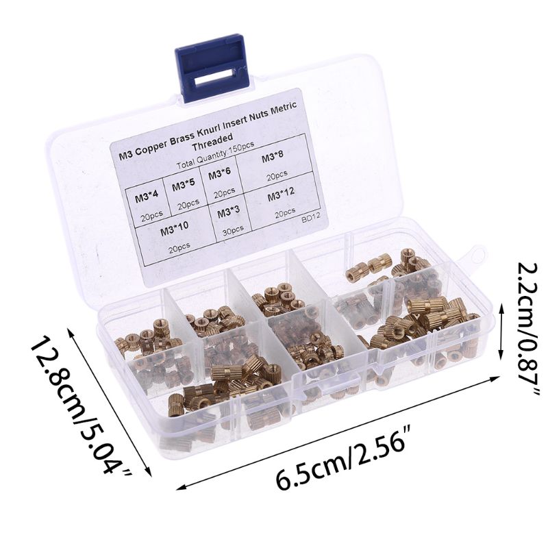 150 Pcs M3 Messing Insert Noten Schroefdraad Assortiment Set Kit Met Doos 94 Pc