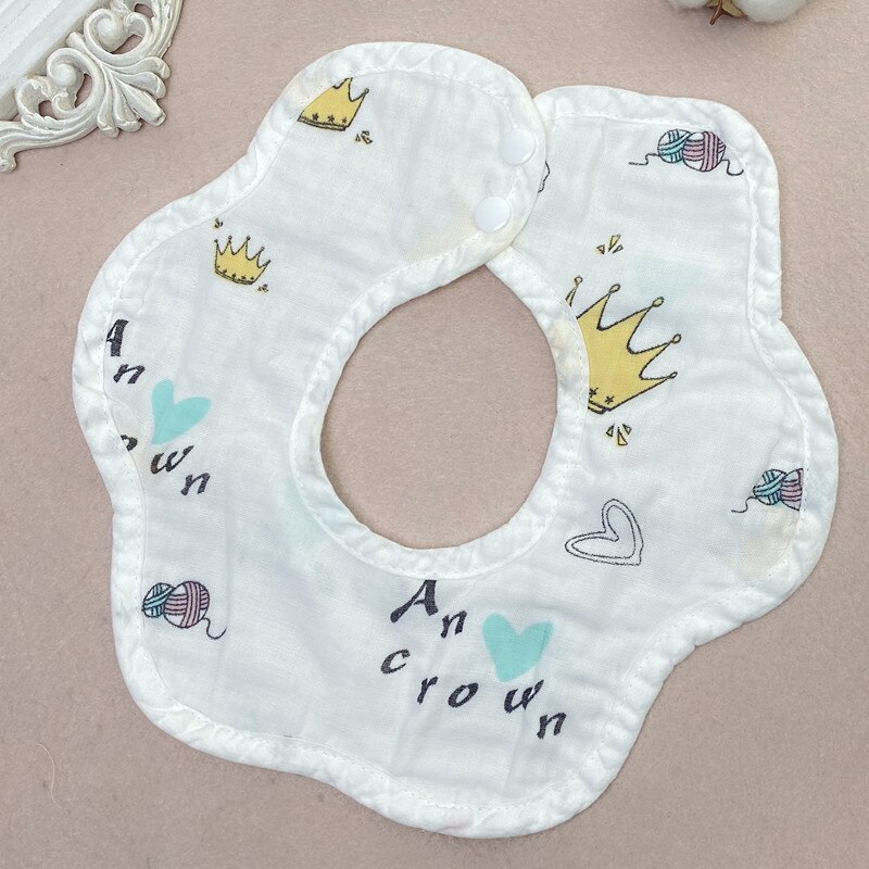 Cartoon Kinderen Slabbetjes 360 Roterende Bloemblaadje Bib Vier-Layer Mousseline Katoenen Baby Speeksel Slabbetjes Voeden Zorg Rijst Zak Leuke baby Slabbetjes: Crown