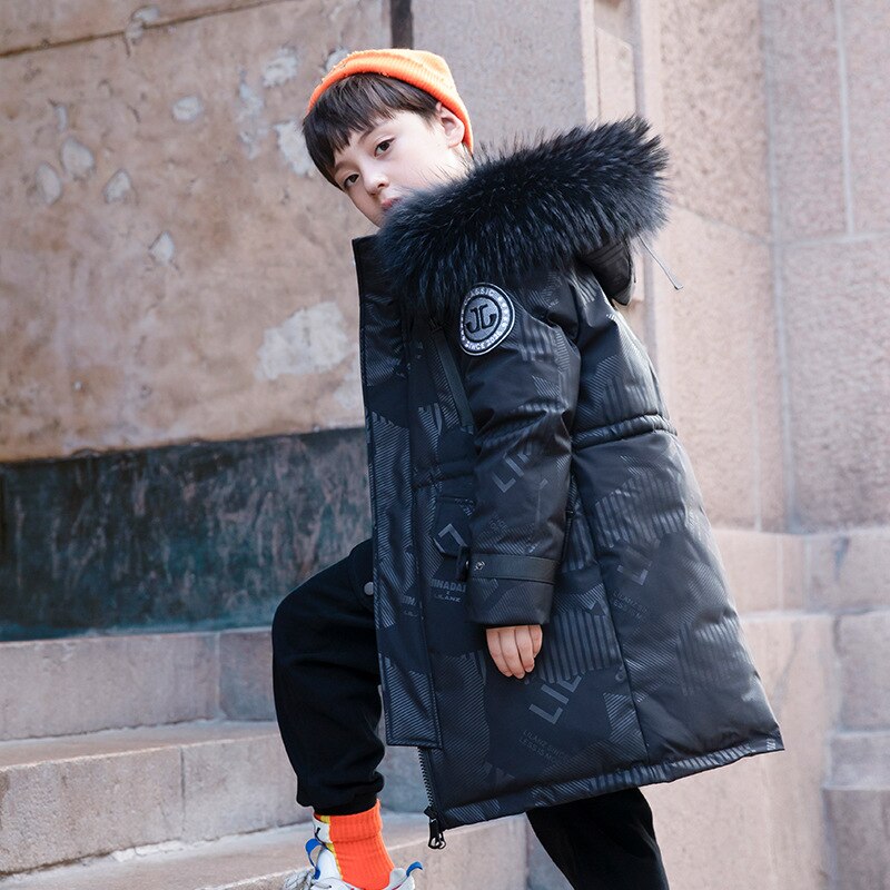 8 10 anos meninos imprimir casacos de pele para baixo 2021 nova moda engrossar quente meninos adolescentes outerwear: letter black / 10