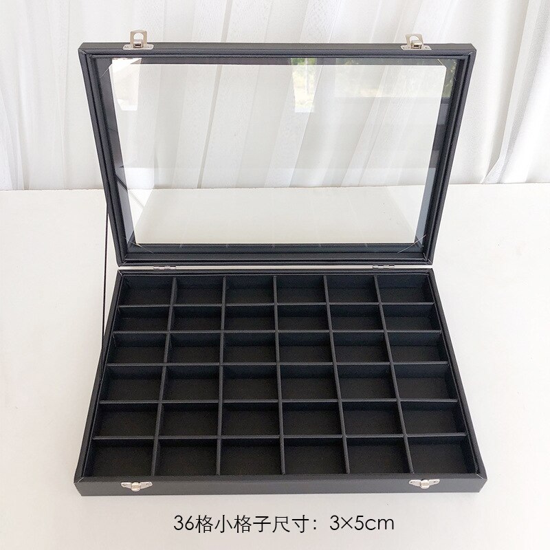 Große PU Schwarz Trage Fall mit Glas Abdeckung Schmuck Ring Display Box Tray Halter Storage Box Organizer Ohrringe Ring Armband bo: style9