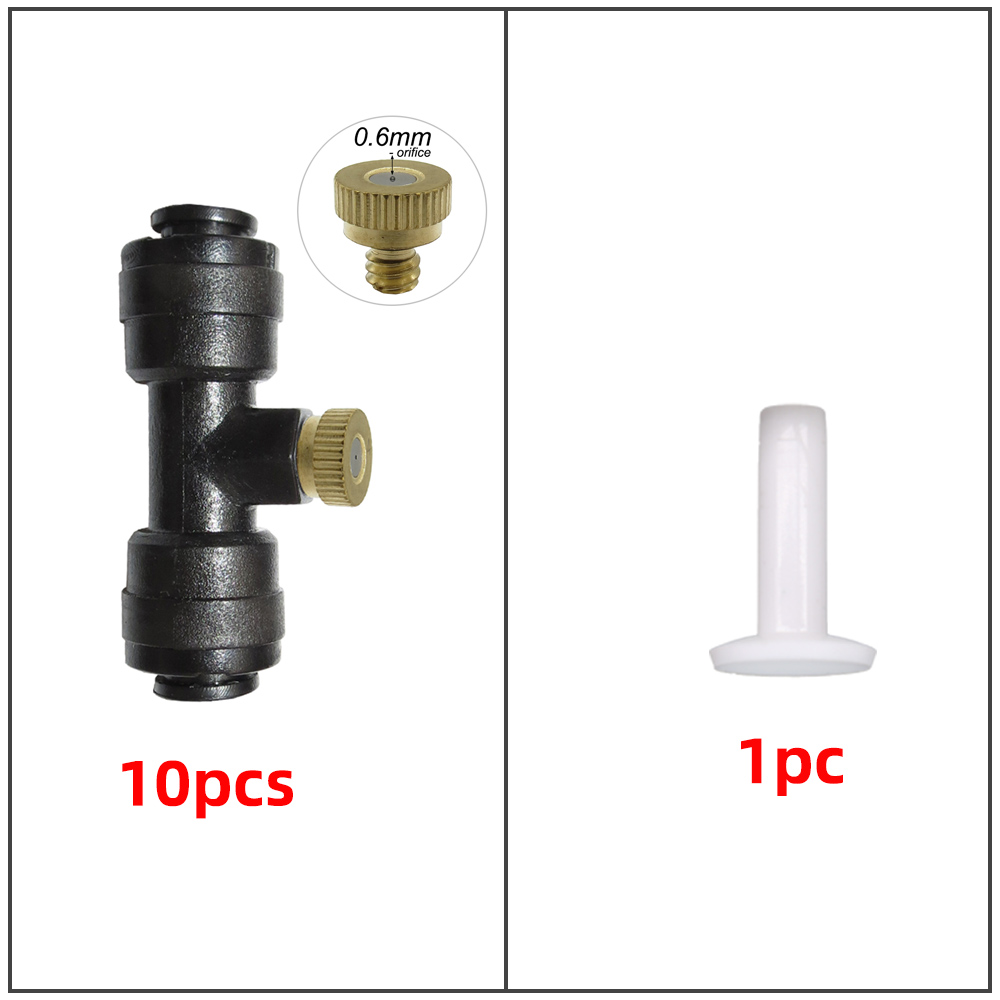 Brass Atomizing Nozzles 1/4 Inch Sliding Lock Tee Connector Garden Spray Nozzle Kit For Outdoor Patio Atomization Cooling System: E