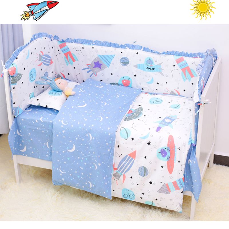 5pcs Cotton Baby Bedding Set Washable Toddler Crib Bumper Bed Sheet Pillowcase bumper is removable