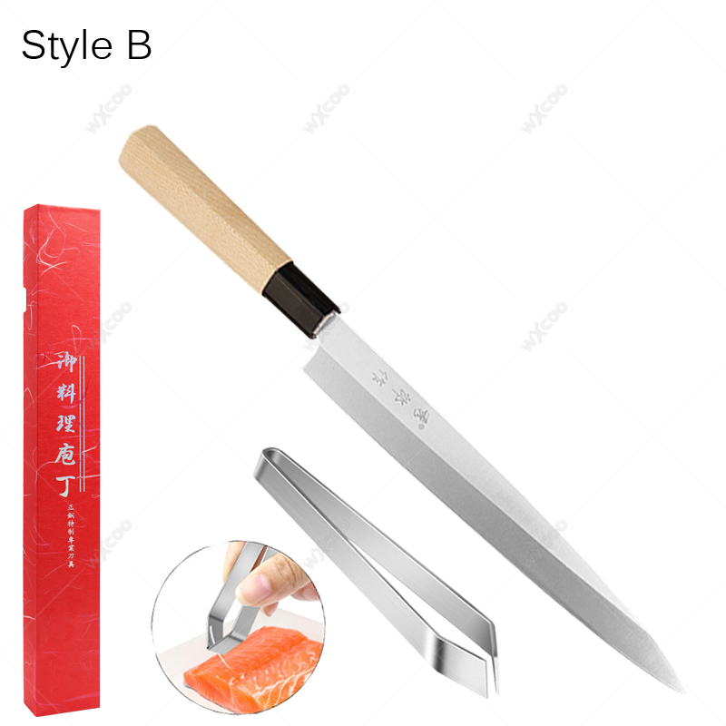 Faca de chef japonesa profissional, faca de sashimi de salmão, lâmina espessada, facas de cozinha de aço inoxidável, clipe de espinha de peixe: Branco