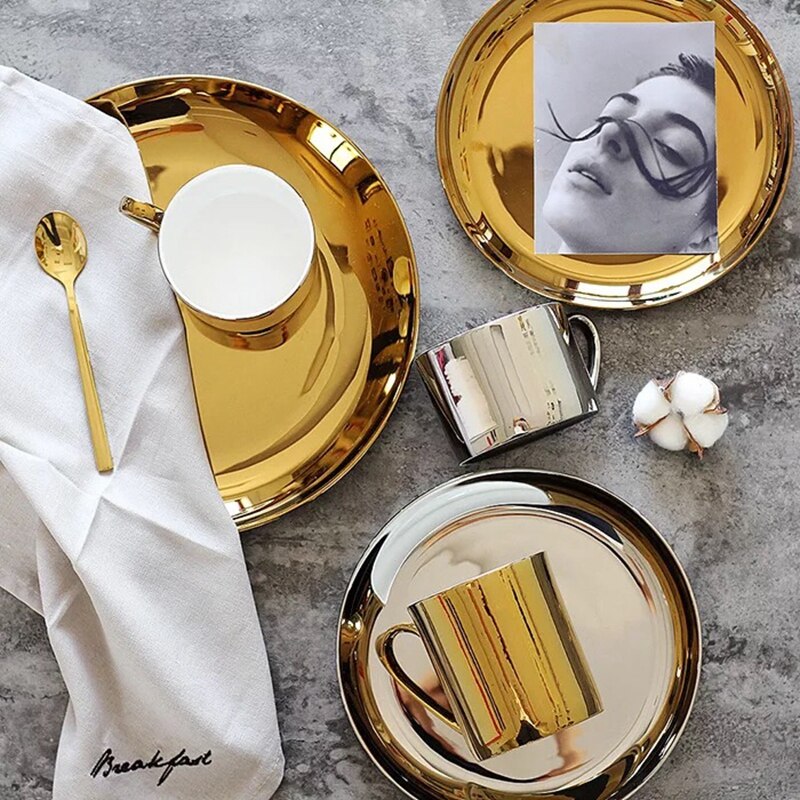 8 or 9.5 tommer sølv eller guld middagstallerken keramisk porcelæn kage tallerken snack tallerken dessert tallerken
