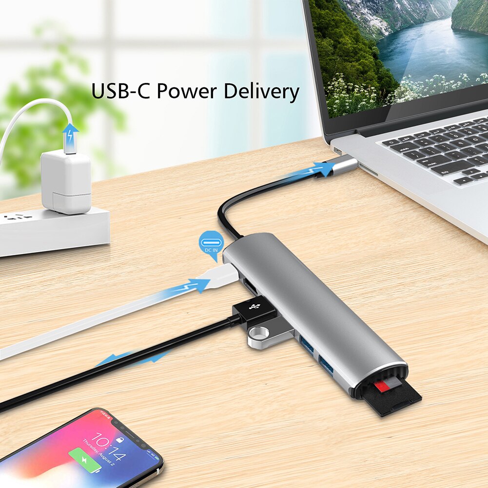 Notebook Smartphone Uitbreiding Converter 8 In 1 Type-C Hub 4 Usb 3.0 4K Hdmi-Compatibel Sd tf Kaartlezer USB-C Pd 3.0 Adapter