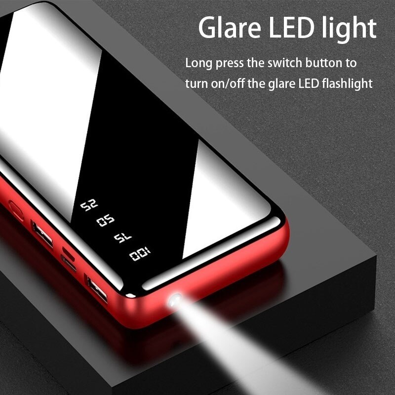 30000 mah banco de potência portátil grande capacidade espelho completo lcd display digital led iluminação ao ar livre carregador viagem telefone bateria