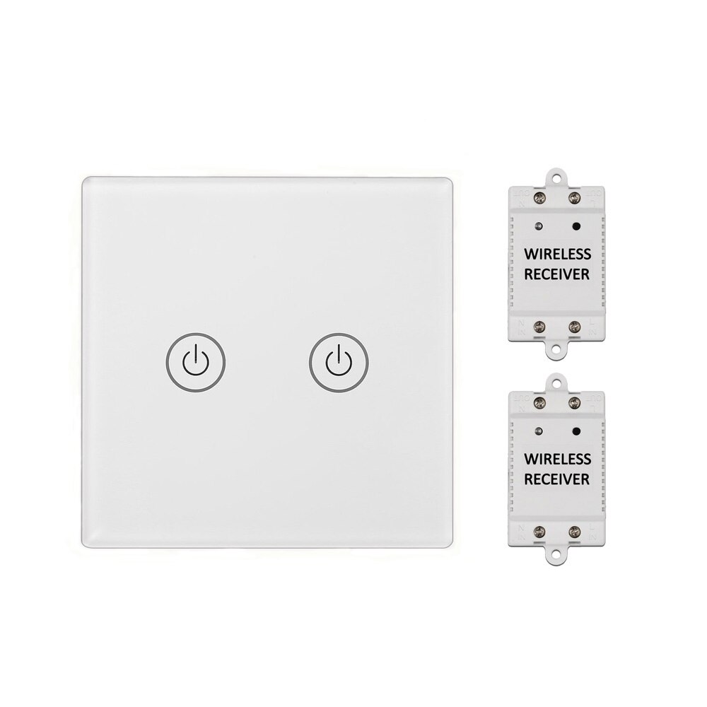Wireless Smart Touch Switch Light Controller with 1/2/3 Receiver 30m Remote Control 1/2/3 Gang Lamp Wall Panel Button Receiver: 2 gang White