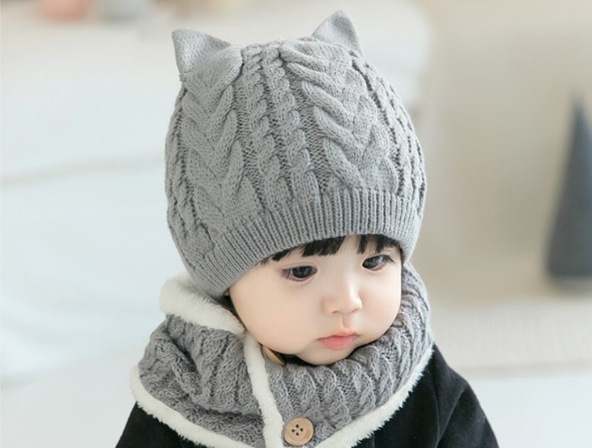 Peuter kinderen baby jongen meisje capuchon sjaal muts muts winter warme gebreide flap sjaal