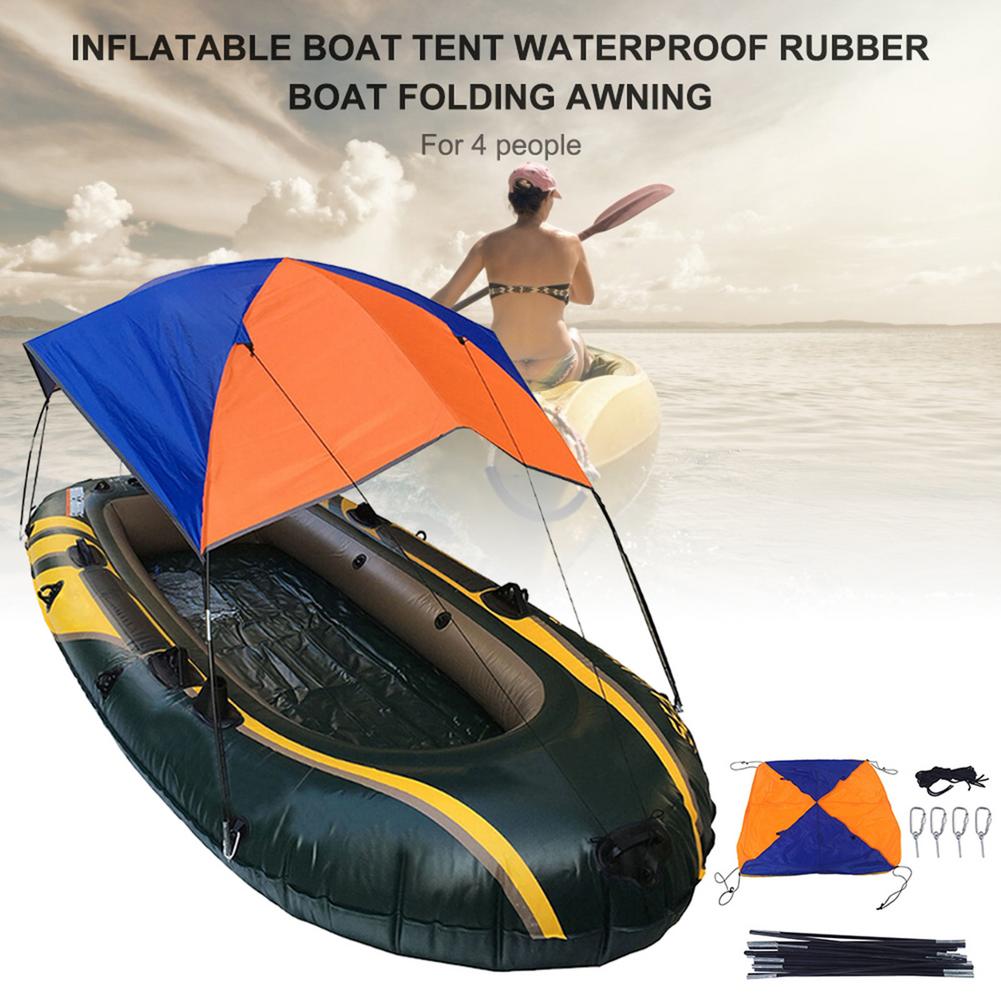 Inflatable Boat Tent Waterproof Rubber Boat Folding Awning For 4 People Anti-wind Glass Fiber Rod Polyester Cloth