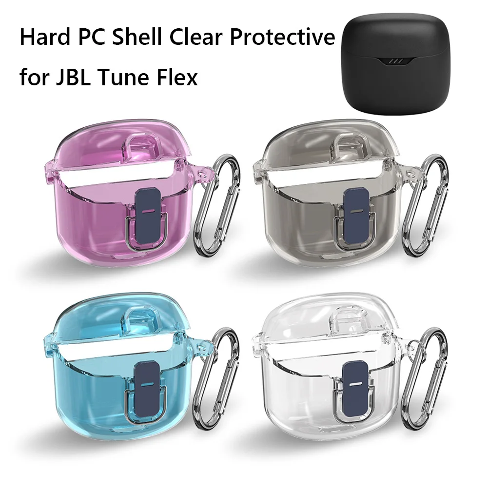 Voor Jbl Tune Flex 2023 Oortelefoon Beschermhoes Schokbestendig Hard Pc Shell Clear Case Cover Oortelefoon Anti-Druppel Met Karabijnhaak