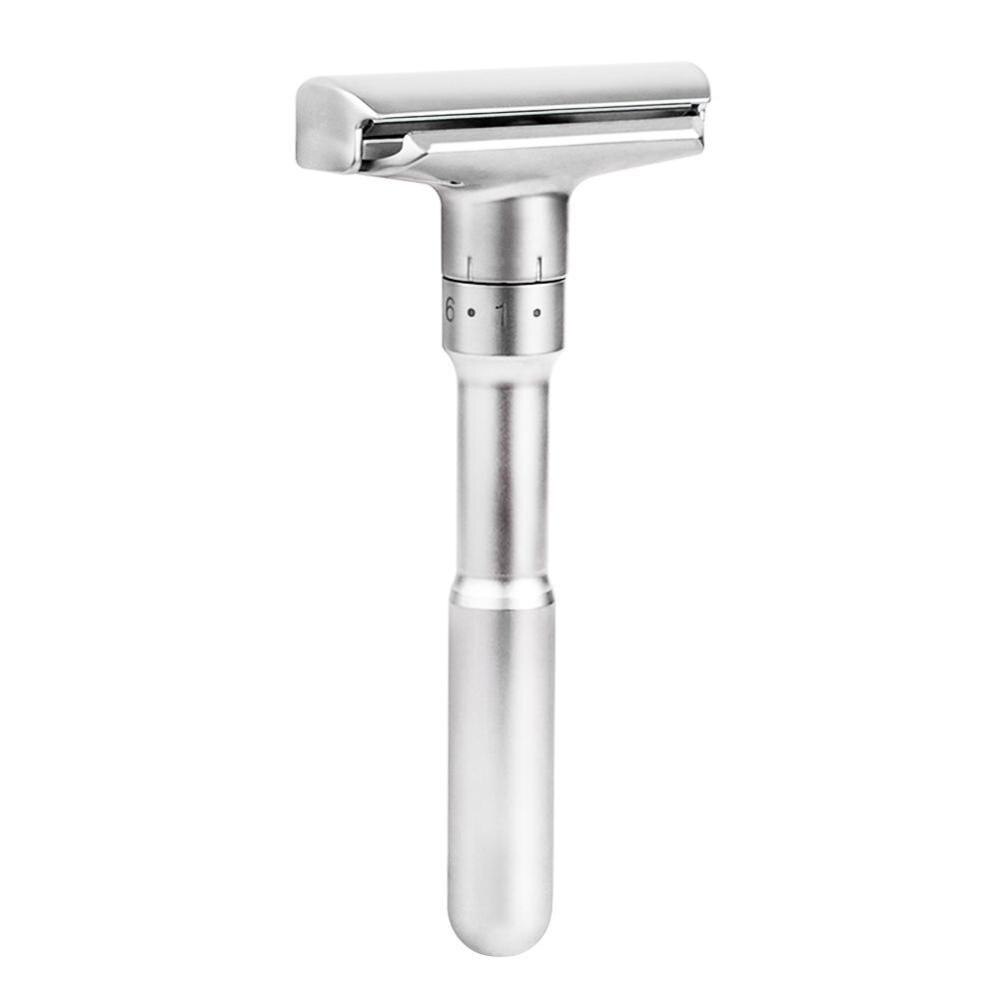 Adjustable Safety Razor Double Edge Classic Mens Shaving Mild to Aggressive 1-6/9 File Hair Removal Shaver it with 5 Blades: Silver