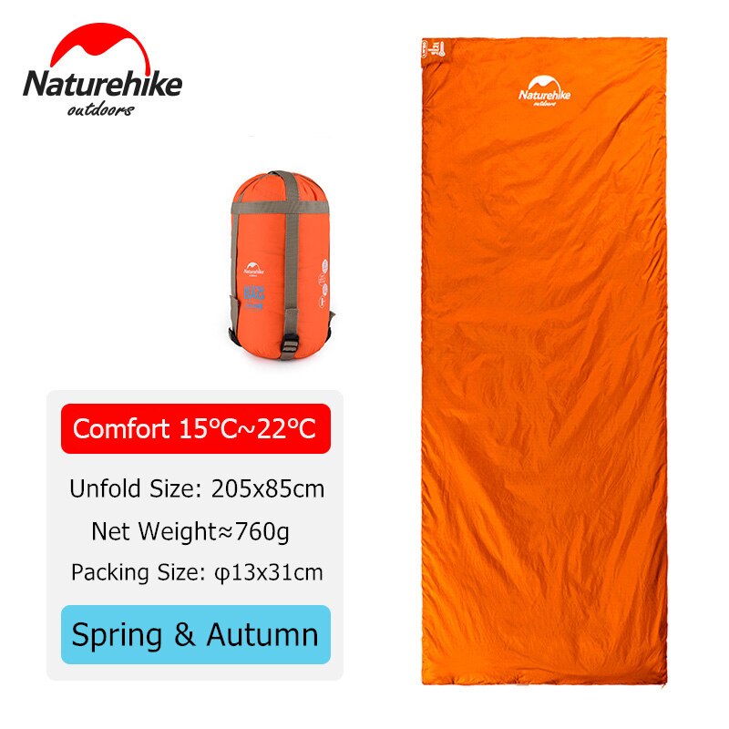 Naturehike Slaapzak Ultralight LW180 Waterdicht Katoen Slaapzak Natuur Wandeling Zomer Outdoor Wandelen Camping Slaapzak: Orange - 205x85cm
